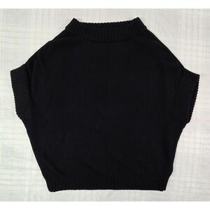 Planet by Lauren G 100% Cotton Sleeveless Sweater Vest Cable Knit Boxy Black OS